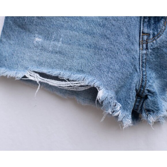 Pacsun Shorts Womens 27 Blue High Rise Festival Medium Wash Zip Fly Ripped Denim - Picture 4 of 10